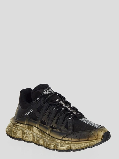 Versace Logo Sneakers In Black+gold