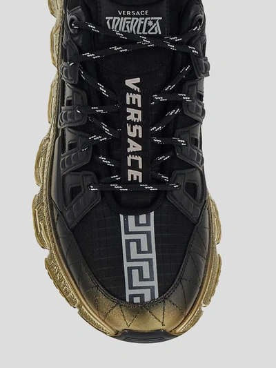 Versace Logo Sneakers In Black+gold
