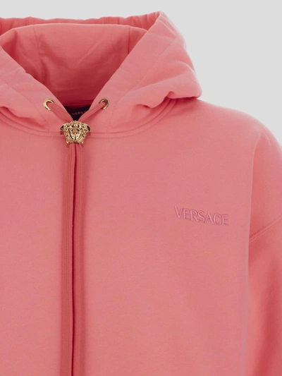 Shop Versace Medusa Drawstring Hoodie In Pastel Pink