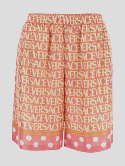 Shop Versace Shorts In Pink+ivory