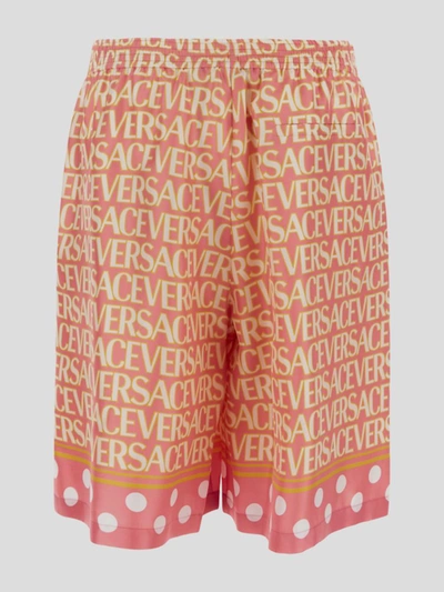 Shop Versace Shorts In Pink+ivory