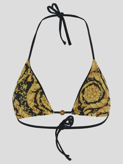 Shop Versace Underwear Bikini Top In Gold+print