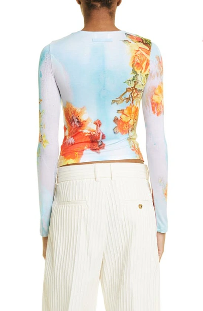 Shop Jean Paul Gaultier Floral Body Print Crop Long Sleeve Top In Blue/ Yellow