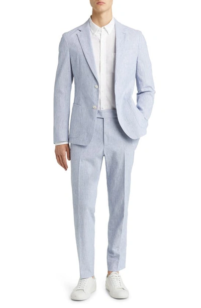 Shop Hugo Boss Hanry Stretch Cotton & Linen Suit In Open Blue