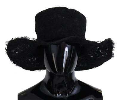 Shop Dolce & Gabbana Black Floral Lace Wide Brim Top Women's Hat