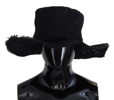 Shop Dolce & Gabbana Black Floral Lace Wide Brim Top Women's Hat