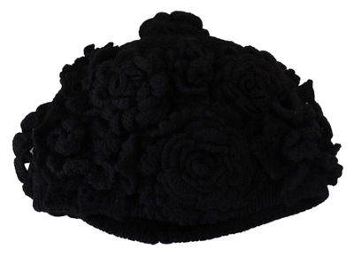 Shop Dolce & Gabbana Black Wool Knit Winter Beanie Women's Hat