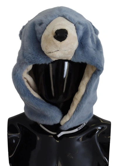 Shop Dolce & Gabbana Blue Bear Fur Whole Head Cap One Size Polyester Men's Hat