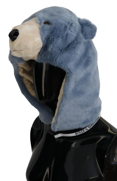Shop Dolce & Gabbana Blue Bear Fur Whole Head Cap One Size Polyester Men's Hat