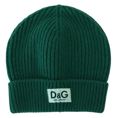 Shop Dolce & Gabbana Green Logo Beanie Men One Size Wool Knit Men's Hat