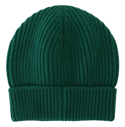 Shop Dolce & Gabbana Green Logo Beanie Men One Size Wool Knit Men's Hat