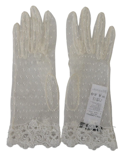 Shop Dolce & Gabbana White Lace Wrist Length Mitten Cotton Women's Gloves