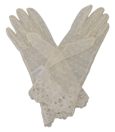 Shop Dolce & Gabbana White Lace Wrist Length Mitten Cotton Women's Gloves