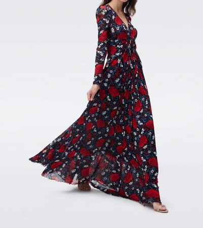 Shop Diane Von Furstenberg Adara Mesh Dress In Passion Floral Med Forb Fruit In Blue