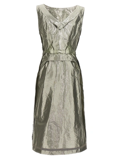 Shop Maison Margiela Laminated Dress Dresses Silver