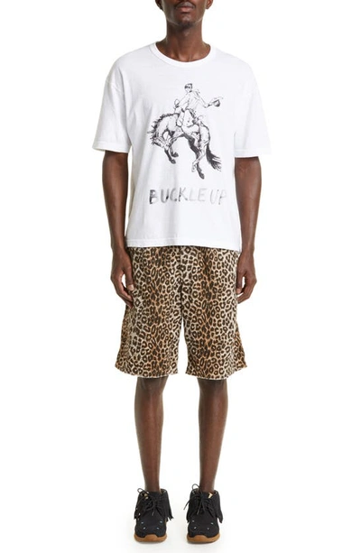 Shop Visvim Coronel Leopard Print Cotton Blend Shorts In Beige