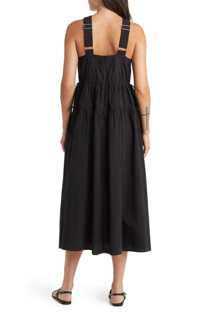 Shop Madewell Halter Tiered Poplin Midi Dress In True Black