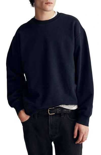 Shop Madewell Brushed Terry Crewneck Sweatshirt In True Black