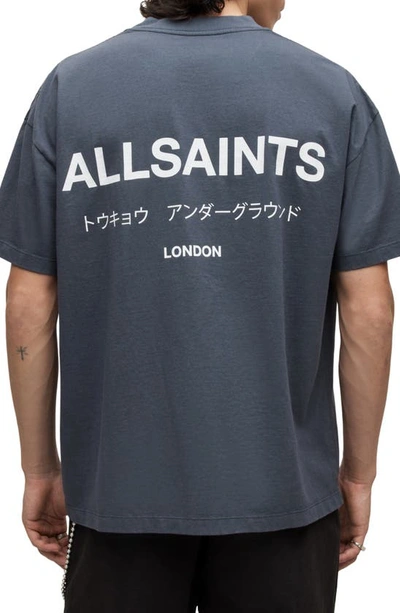 Shop Allsaints Underground Oversize Graphic T-shirt In Graphite Blue