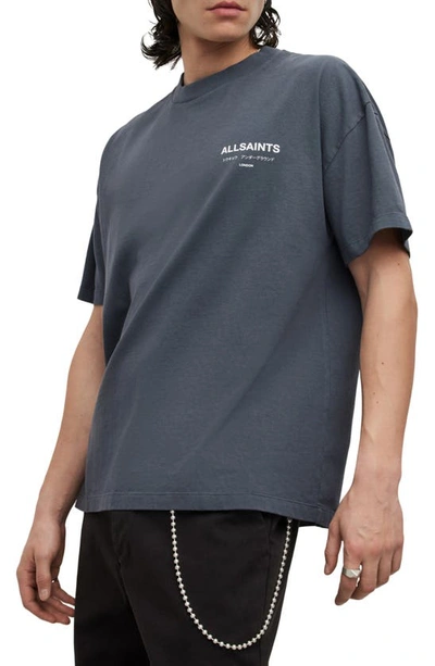 Shop Allsaints Underground Oversize Graphic T-shirt In Graphite Blue