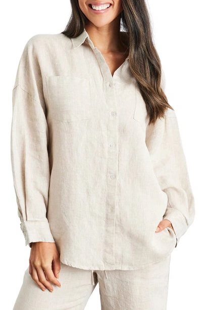Shop Bed Threads Long Sleeve Linen Button-up Shirt In Oat
