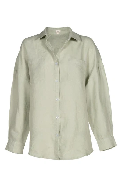 Shop Bed Threads Long Sleeve Linen Button-up Shirt In Sage