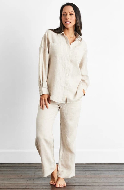 Shop Bed Threads Long Sleeve Linen Button-up Shirt In Oat