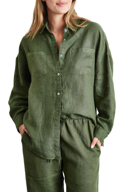 Shop Bed Threads Long Sleeve Linen Button-up Shirt In Olive