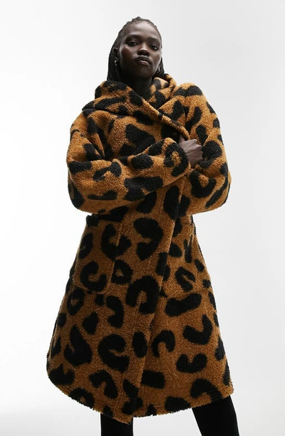 Shop Topshop Animal Print High Pile Fleece Robe In Black Multi