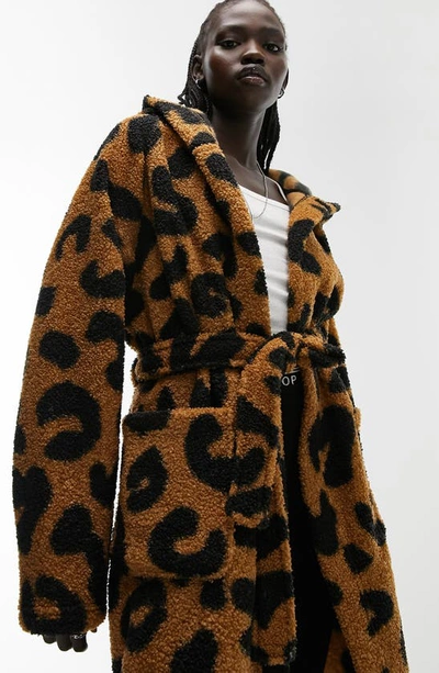 Shop Topshop Animal Print High Pile Fleece Robe In Black Multi