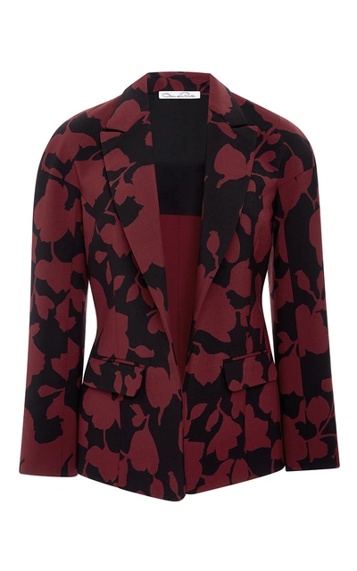 Oscar De La Renta Single-breasted Floral-brocade Jacket In Burgundy