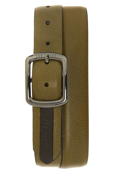 Shop Ted Baker Jaims Contrast Detail Leather Belt In Dark Green