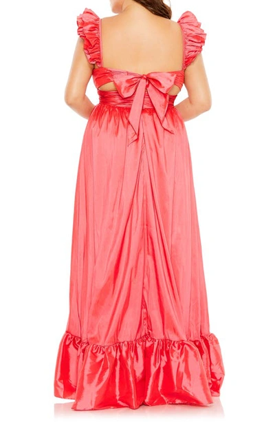 Shop Fabulouss By Mac Duggal Metallic Ruffle Strap High-low Gown In Watermelon