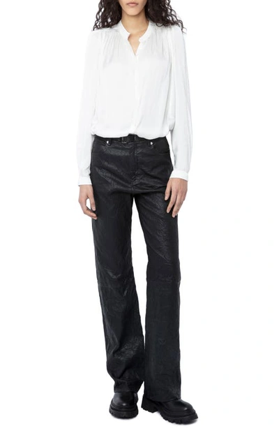 Shop Zadig & Voltaire Tchin Band Collar Satin Blouse In Judo