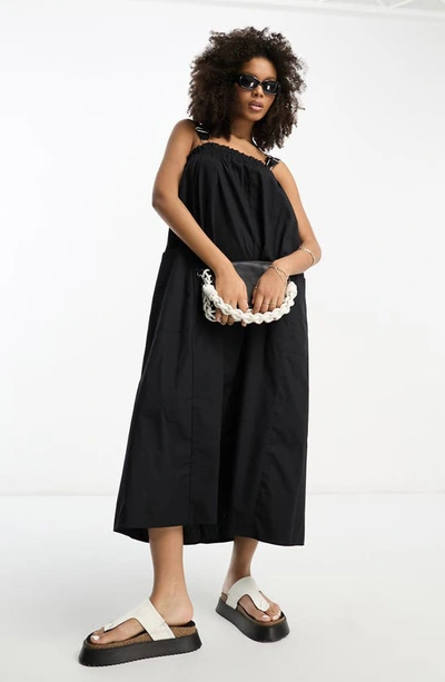 Shop Asos Design Cotton Trapeze Sundress In Black