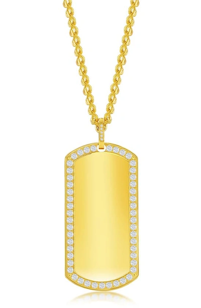 Shop Blackjack Cubic Zirconia Dog Tag Id Pendant Necklace In Gold