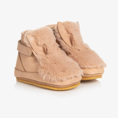 Shop Donsje Beige Leather & Faux Fur Baby Boots