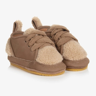 Shop Donsje Brown Leather & Fleece Baby Shoes