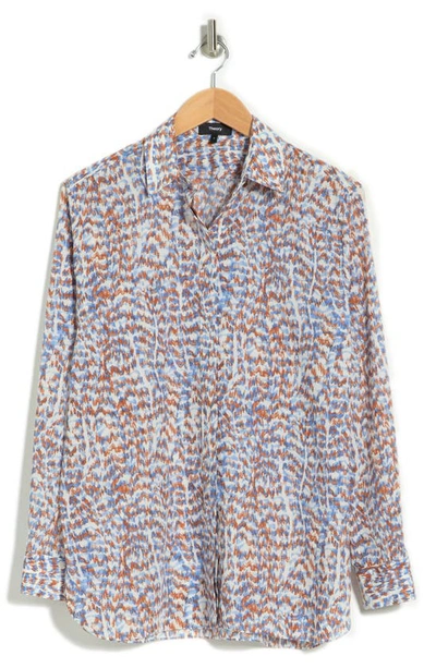 Shop Theory Classic Long Sleeve Button-up Tunic Shirt In Blue Multi