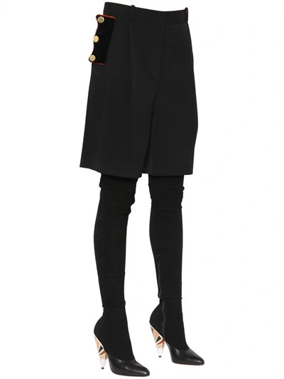 Givenchy Velvet Pocket Trim Wool Cavalry Shorts, Black
