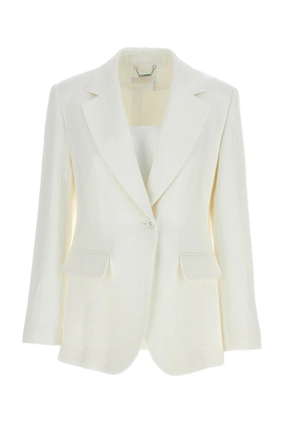 Chloé Single Breast Linen Blazer Jacket In White | ModeSens