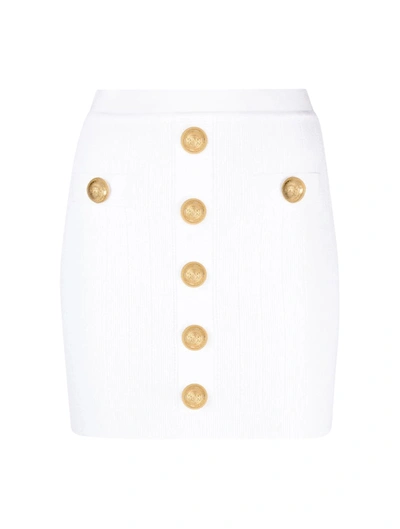 Shop Balmain Buttoned Knit Short Skirt In White
