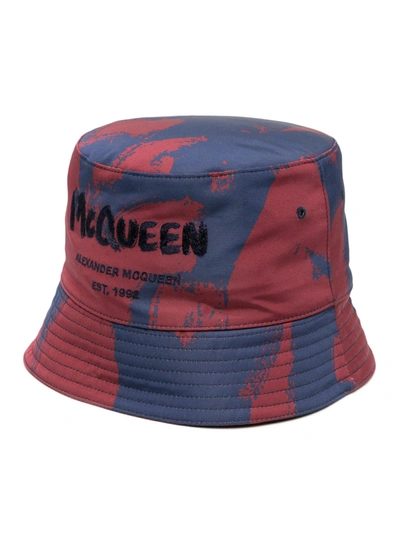 Shop Alexander Mcqueen Graffiti Bucket Hat In Blue