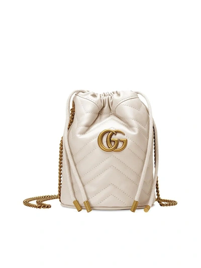 Shop Gucci Mini Gg Marmont Bucket Bag In White