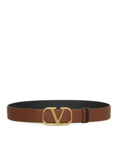 Shop Valentino Vlogo Signature Reversible Belt In Moose Print Calfskin 40 Mm In Brown