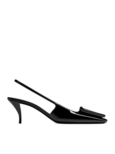 Shop Saint Laurent Pumps Open On The Back 24 In Patent Leather In Black