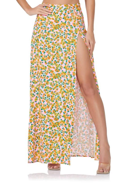 Afrm Delaney Knot Slit Hem Maxi Slipdress In High Summer Ditsy