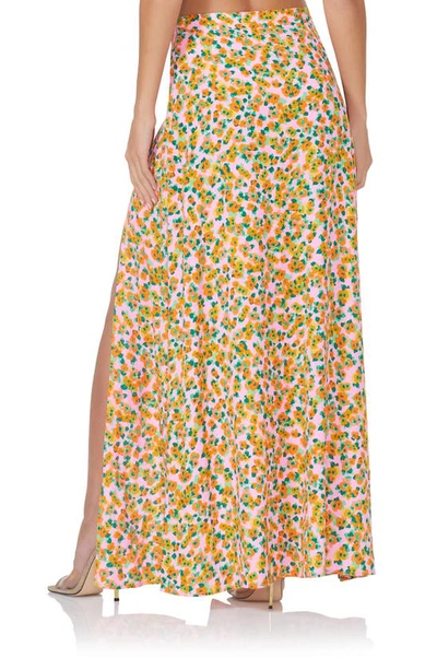 Afrm Delaney Knot Slit Hem Maxi Slipdress In High Summer Ditsy