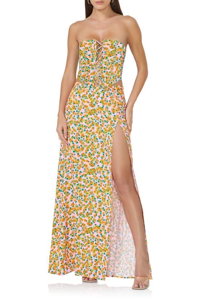 Afrm Delaney Knot Slit Hem Maxi Slipdress In High Summer Ditsy