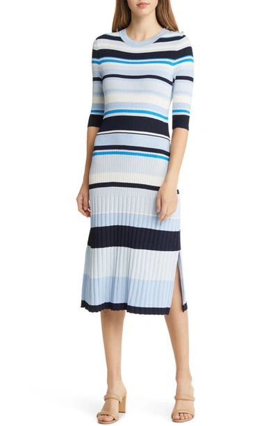 Shop Hugo Boss Fonzipona Stripe Rib Sweater Dress In Brilliant Blue Fantasy